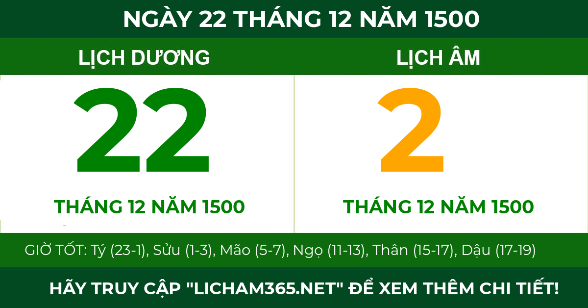 lịch âm ngày 22 tháng 12 năm 1500