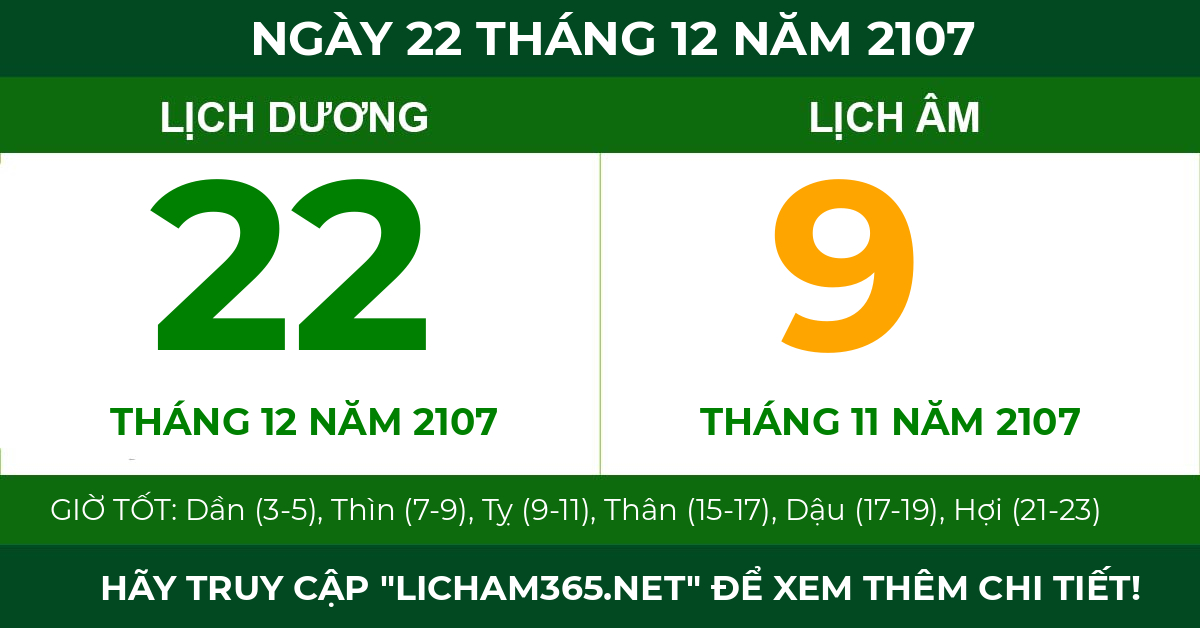 lịch âm ngày 22 tháng 12 năm 2107
