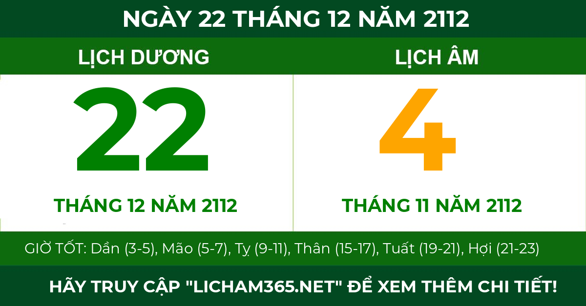 lịch âm ngày 22 tháng 12 năm 2112