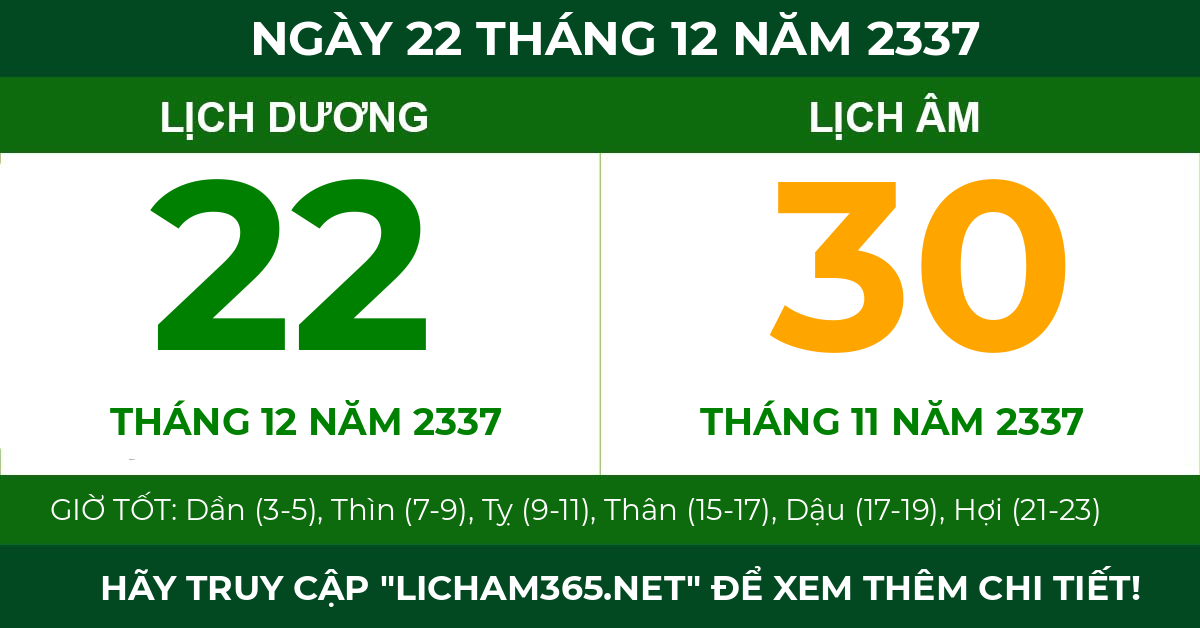 lịch âm ngày 22 tháng 12 năm 2337