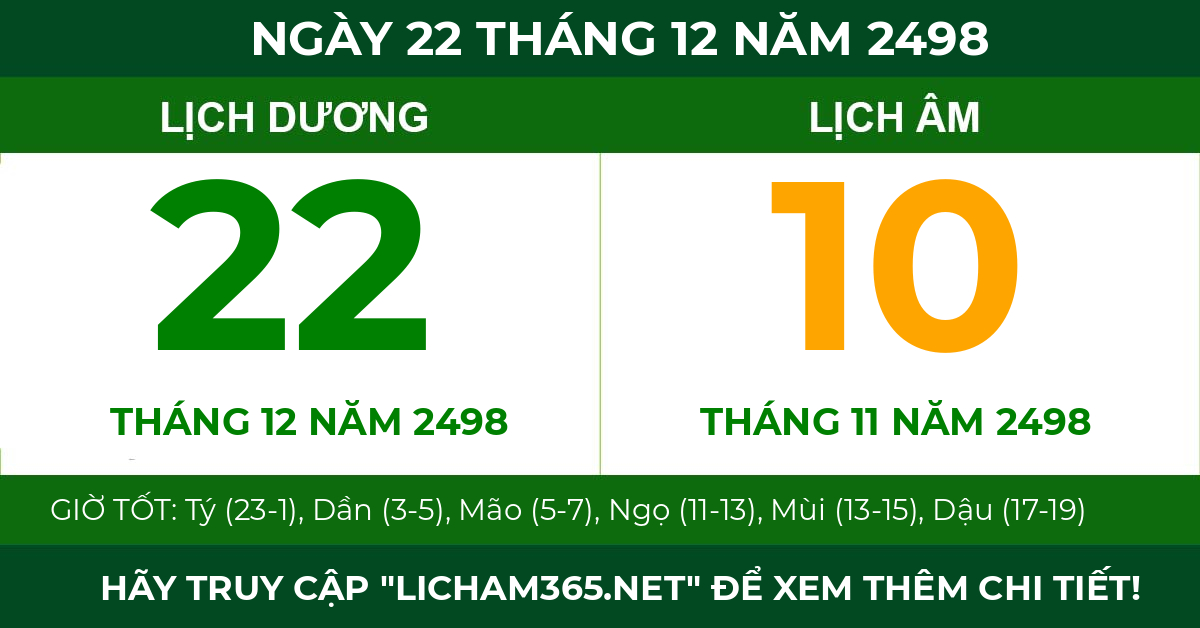 lịch âm ngày 22 tháng 12 năm 2498