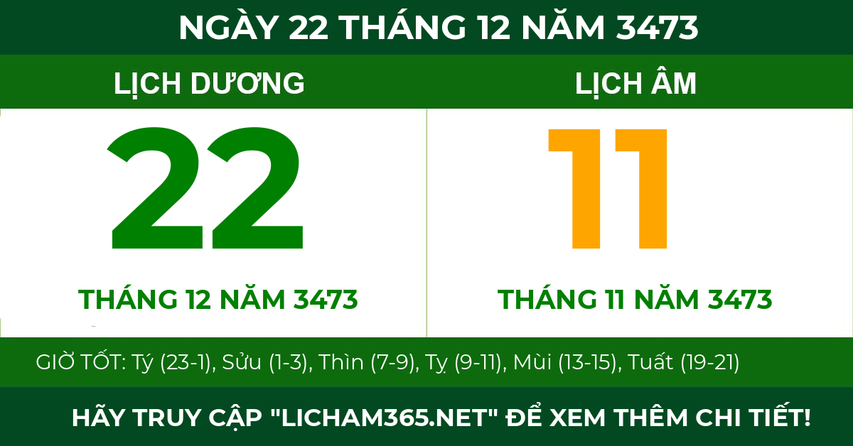 lịch âm ngày 22 tháng 12 năm 3473