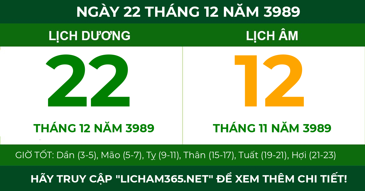 lịch âm ngày 22 tháng 12 năm 3989