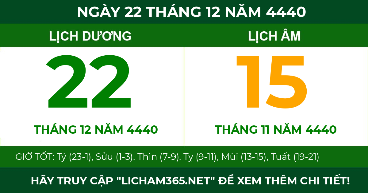 lịch âm ngày 22 tháng 12 năm 4440