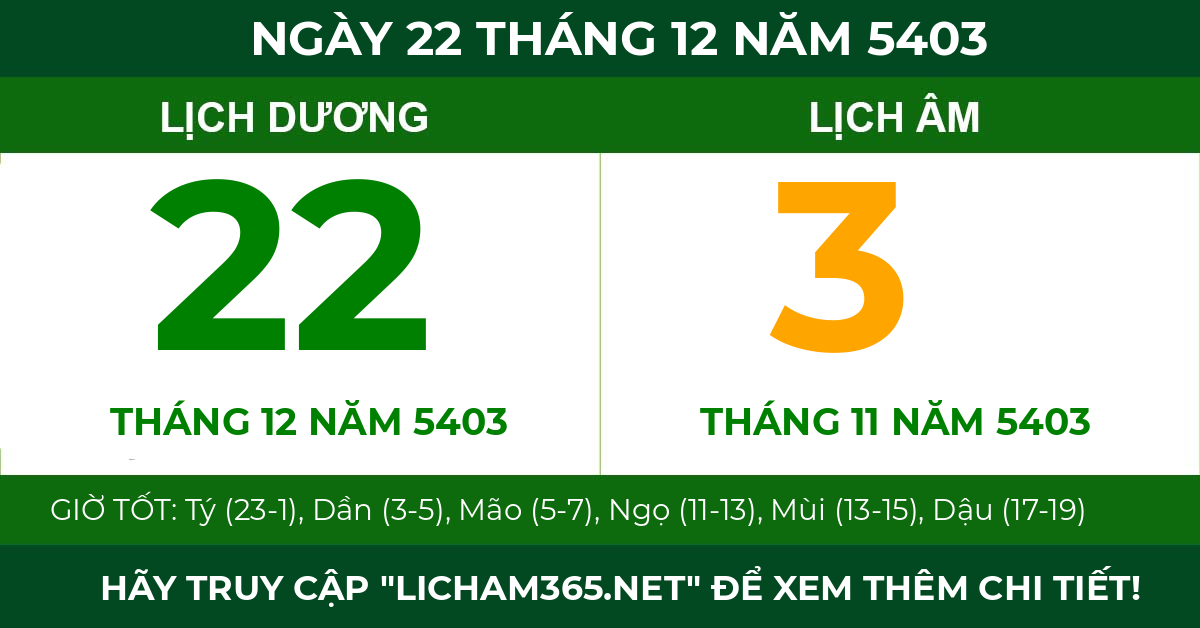 lịch âm ngày 22 tháng 12 năm 5403