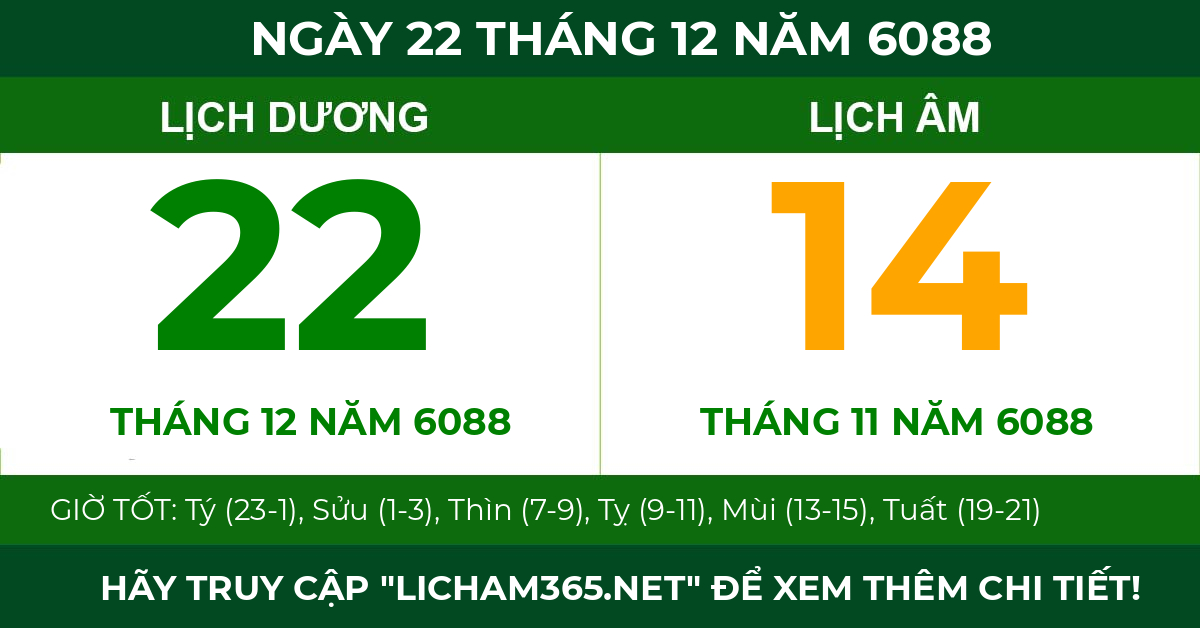 lịch âm ngày 22 tháng 12 năm 6088