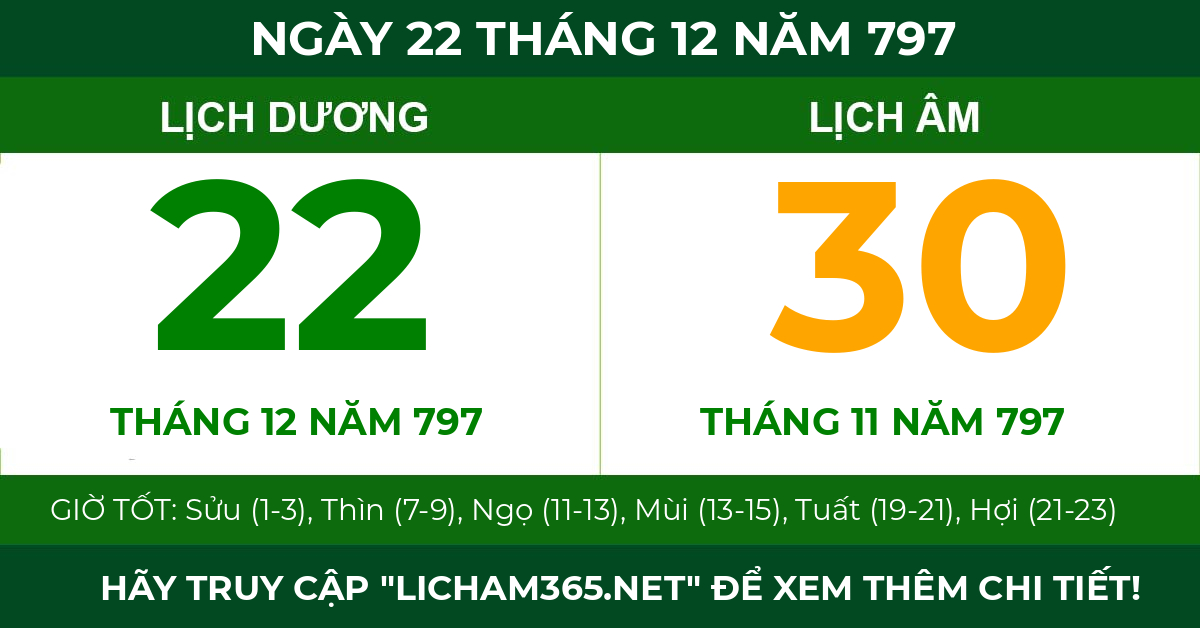 lịch âm ngày 22 tháng 12 năm 797