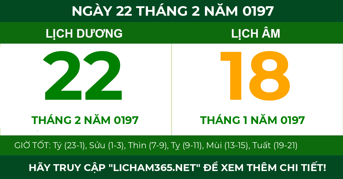 lịch âm ngày 22 tháng 2 năm 0197