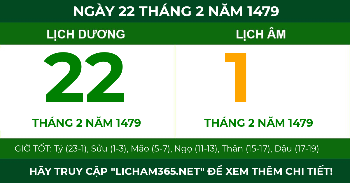 lịch âm ngày 22 tháng 2 năm 1479