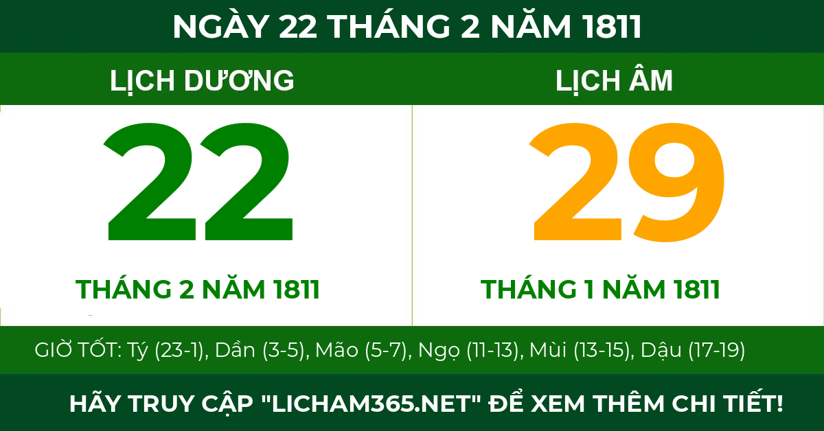 lịch âm ngày 22 tháng 2 năm 1811