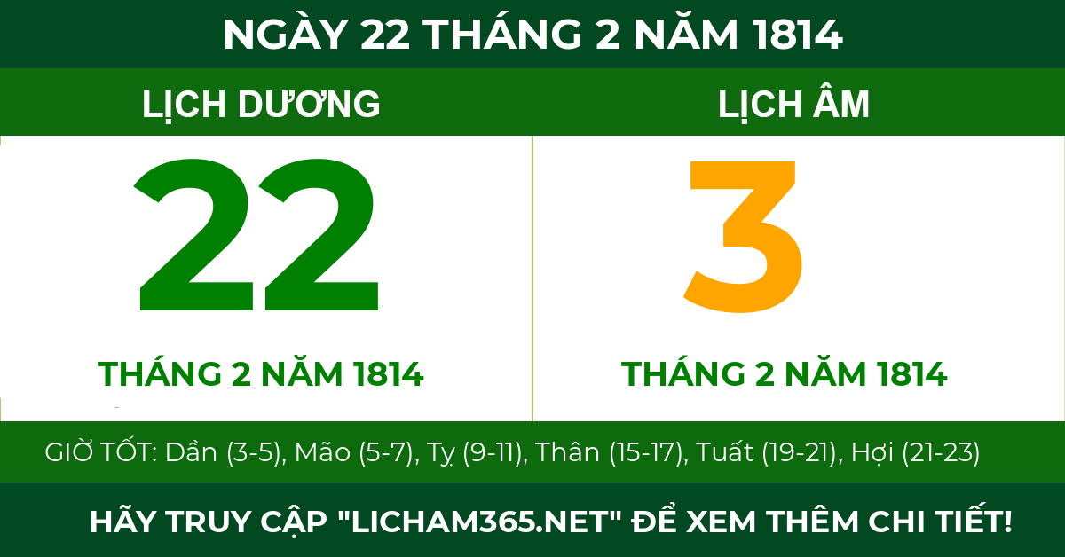 lịch âm ngày 22 tháng 2 năm 1814