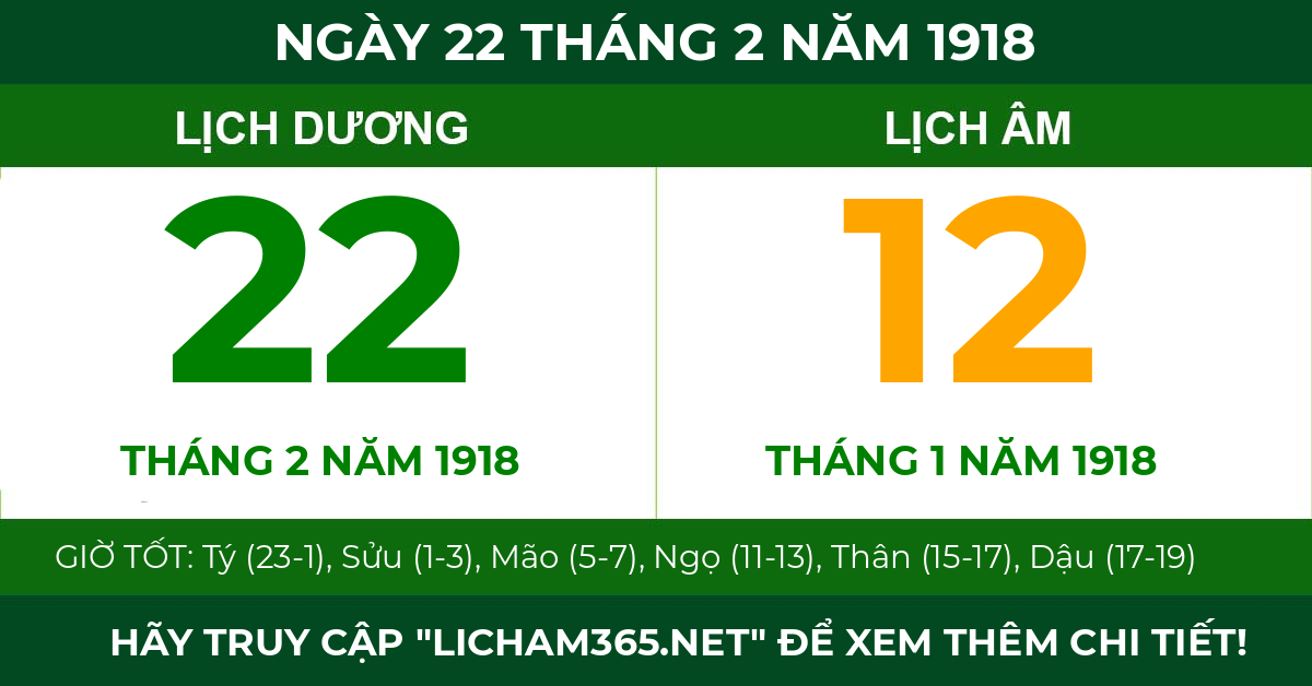 lịch âm ngày 22 tháng 2 năm 1918