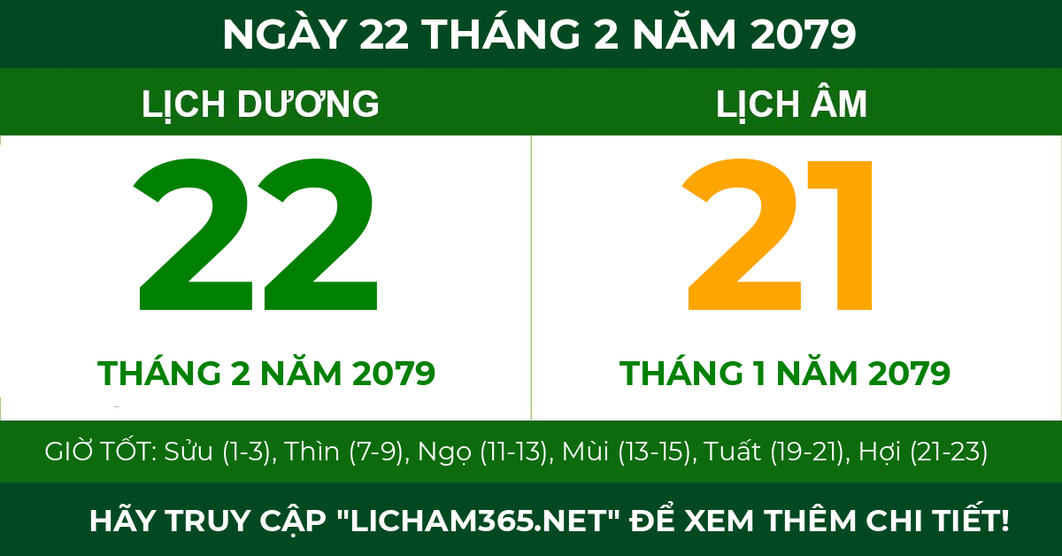 lịch âm ngày 22 tháng 2 năm 2079