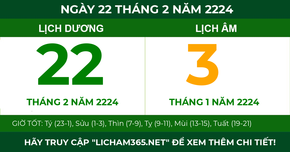lịch âm ngày 22 tháng 2 năm 2224