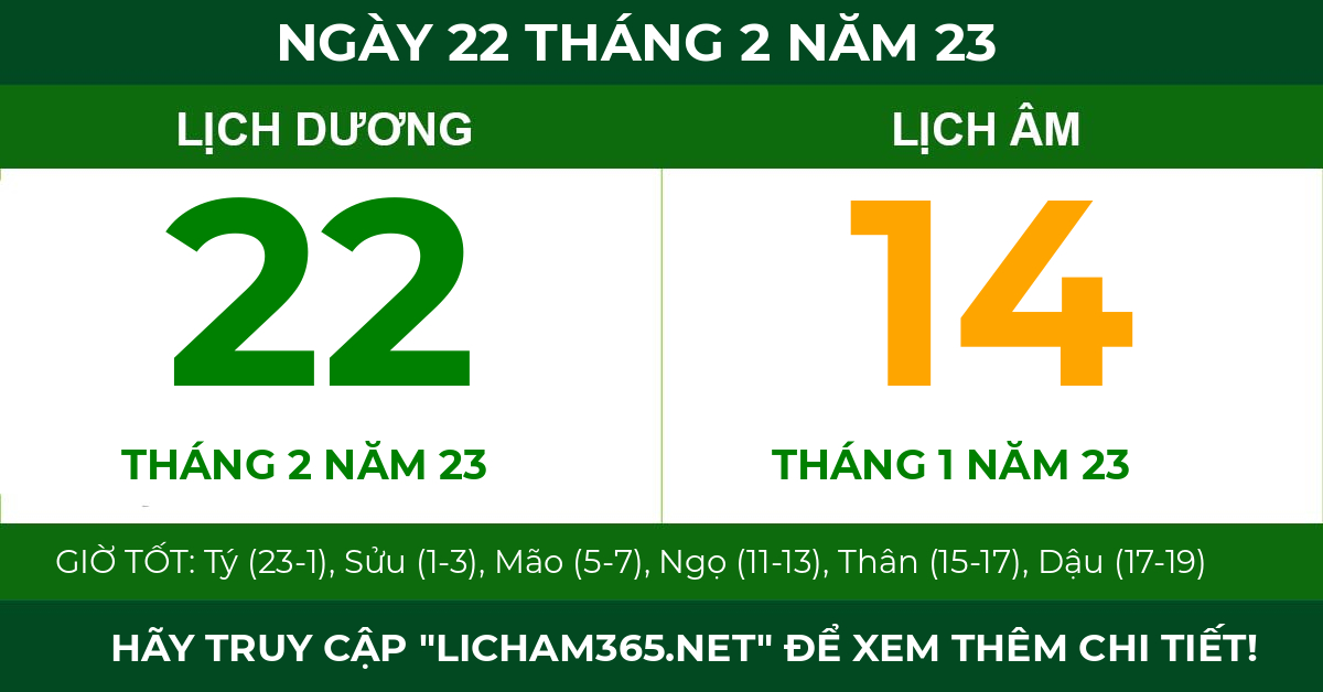 lịch âm ngày 22 tháng 2 năm 23