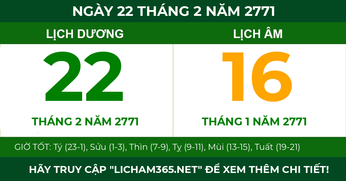 lịch âm ngày 22 tháng 2 năm 2771