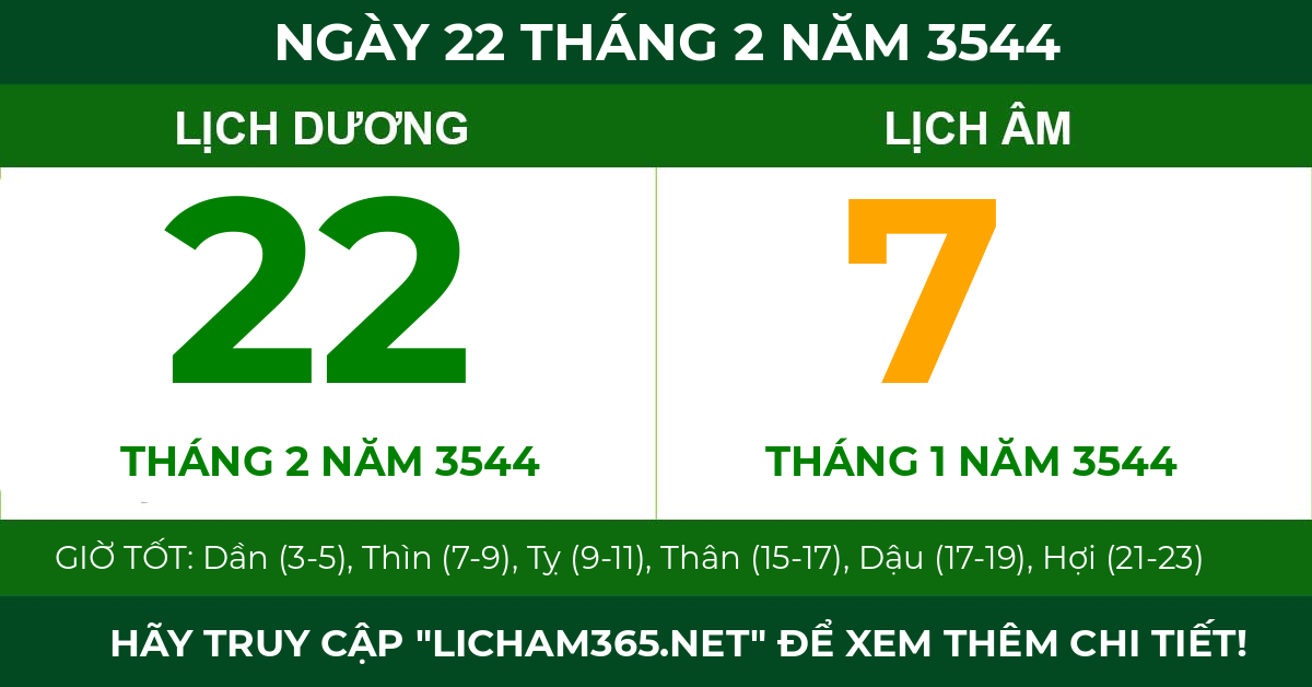 lịch âm ngày 22 tháng 2 năm 3544