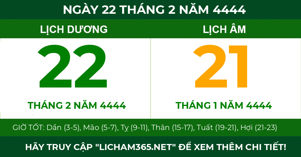 lịch âm ngày 22 tháng 2 năm 4444