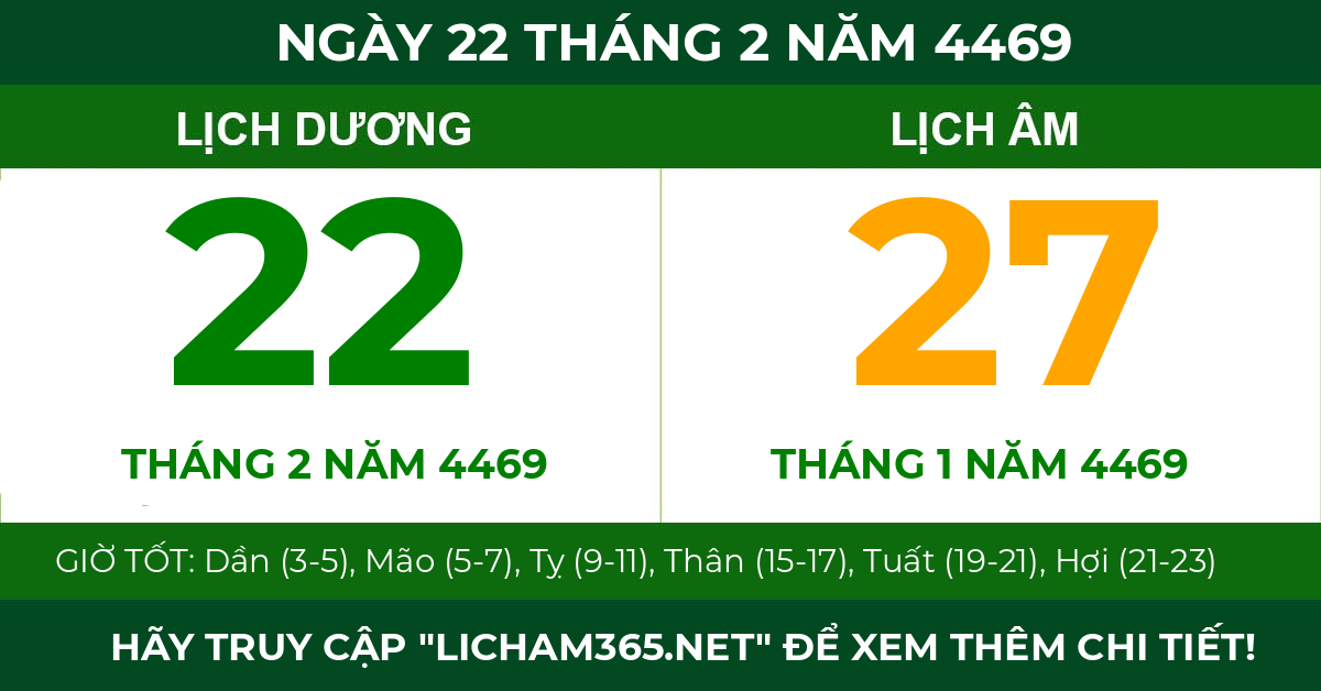 lịch âm ngày 22 tháng 2 năm 4469