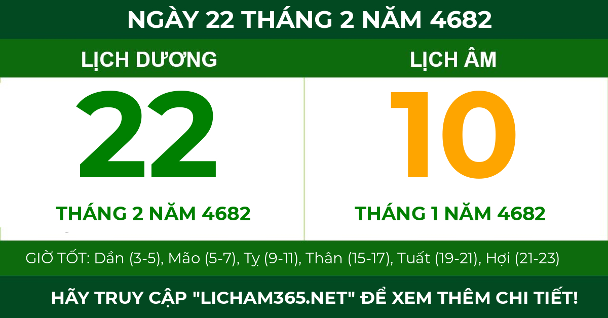 lịch âm ngày 22 tháng 2 năm 4682
