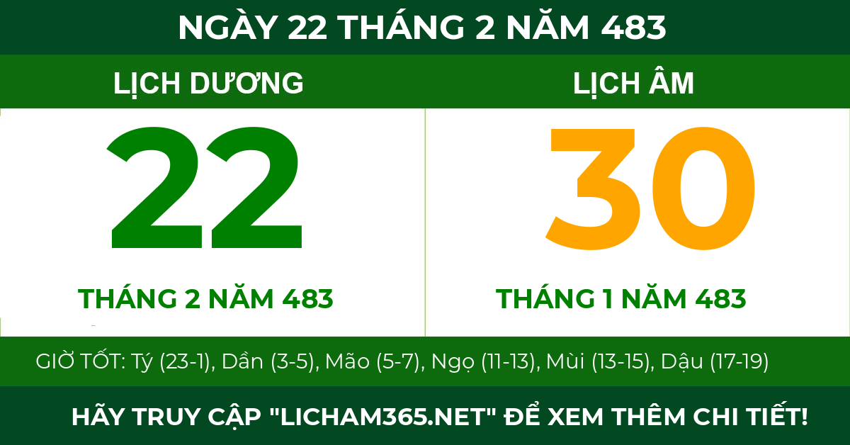 lịch âm ngày 22 tháng 2 năm 483