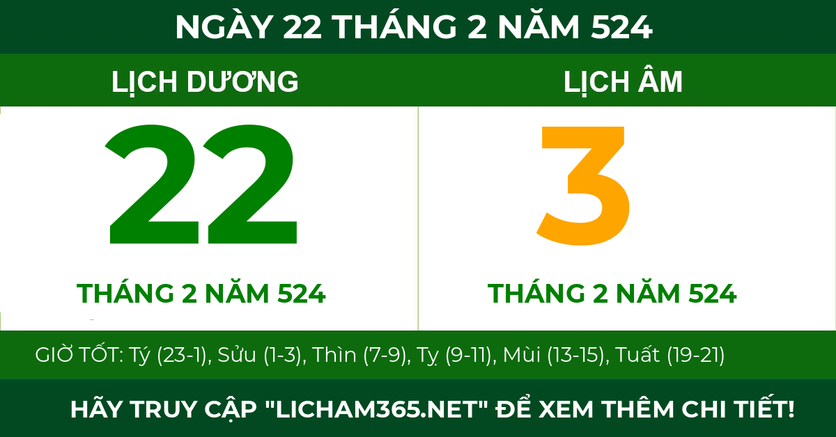 lịch âm ngày 22 tháng 2 năm 524