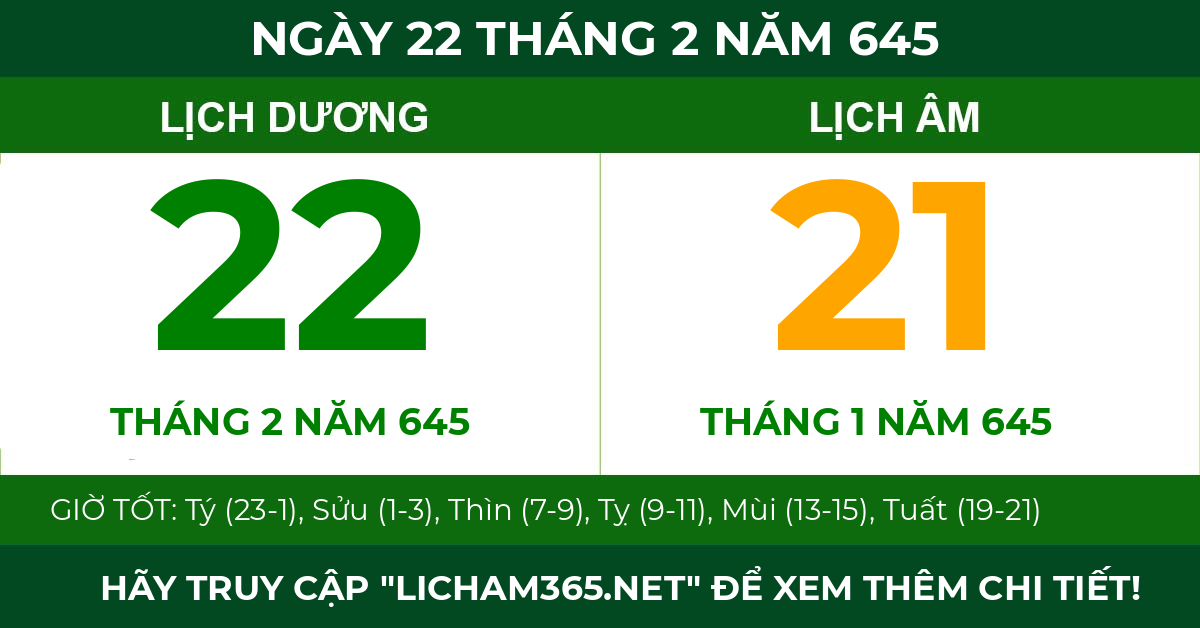 lịch âm ngày 22 tháng 2 năm 645