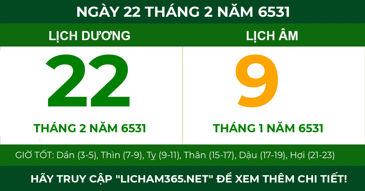 lịch âm ngày 22 tháng 2 năm 6531