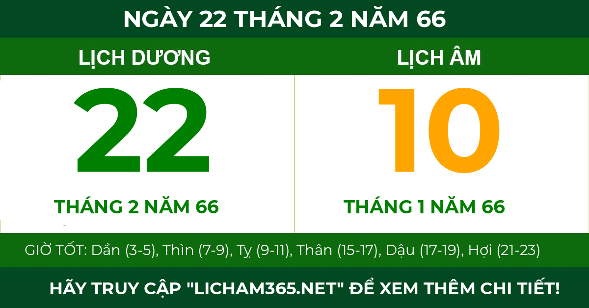 lịch âm ngày 22 tháng 2 năm 66
