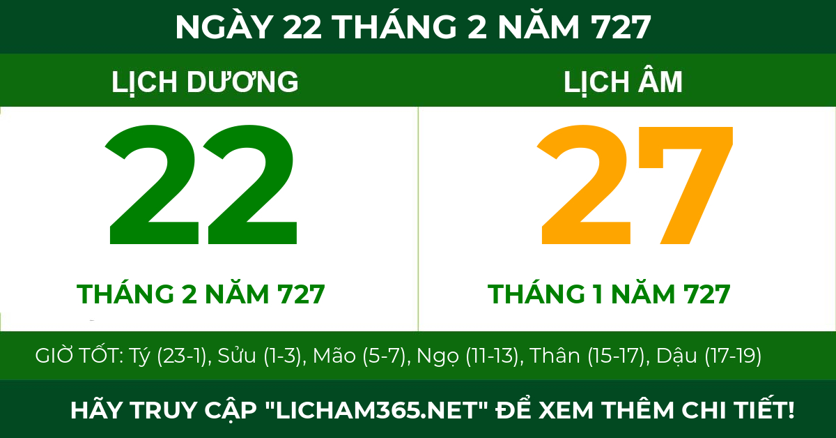 lịch âm ngày 22 tháng 2 năm 727