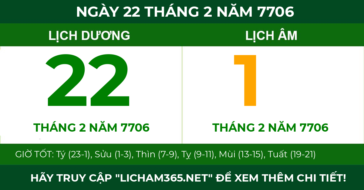 lịch âm ngày 22 tháng 2 năm 7706
