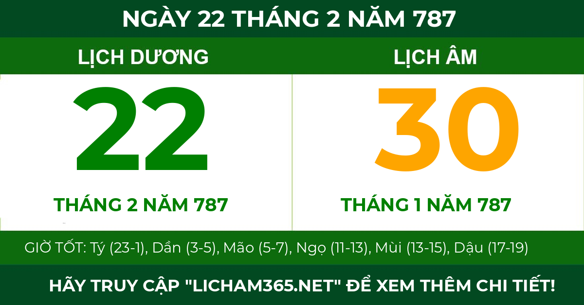 lịch âm ngày 22 tháng 2 năm 787