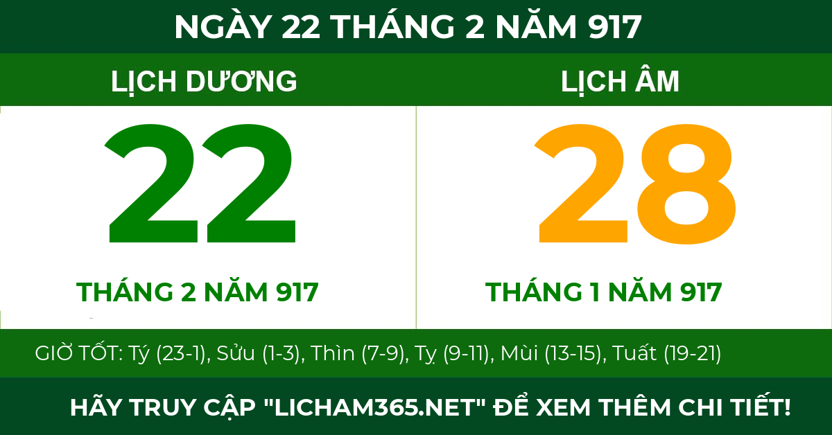 lịch âm ngày 22 tháng 2 năm 917