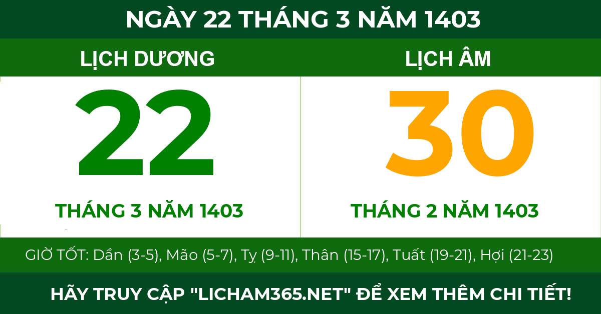 lịch âm ngày 22 tháng 3 năm 1403