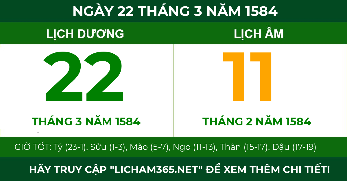 lịch âm ngày 22 tháng 3 năm 1584