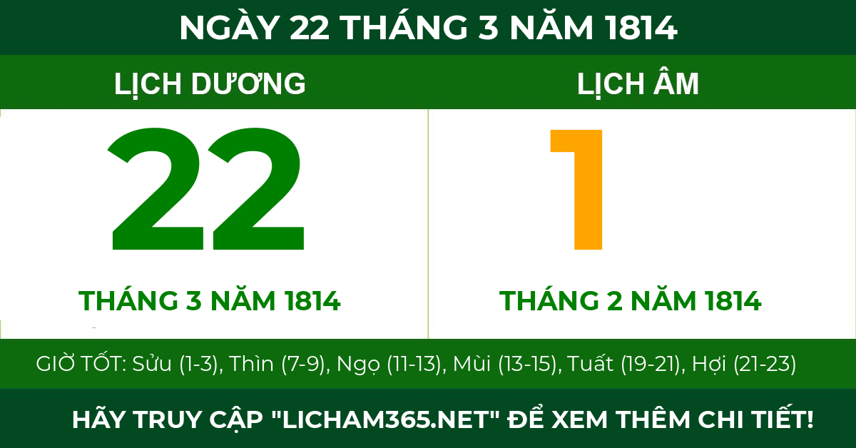 lịch âm ngày 22 tháng 3 năm 1814