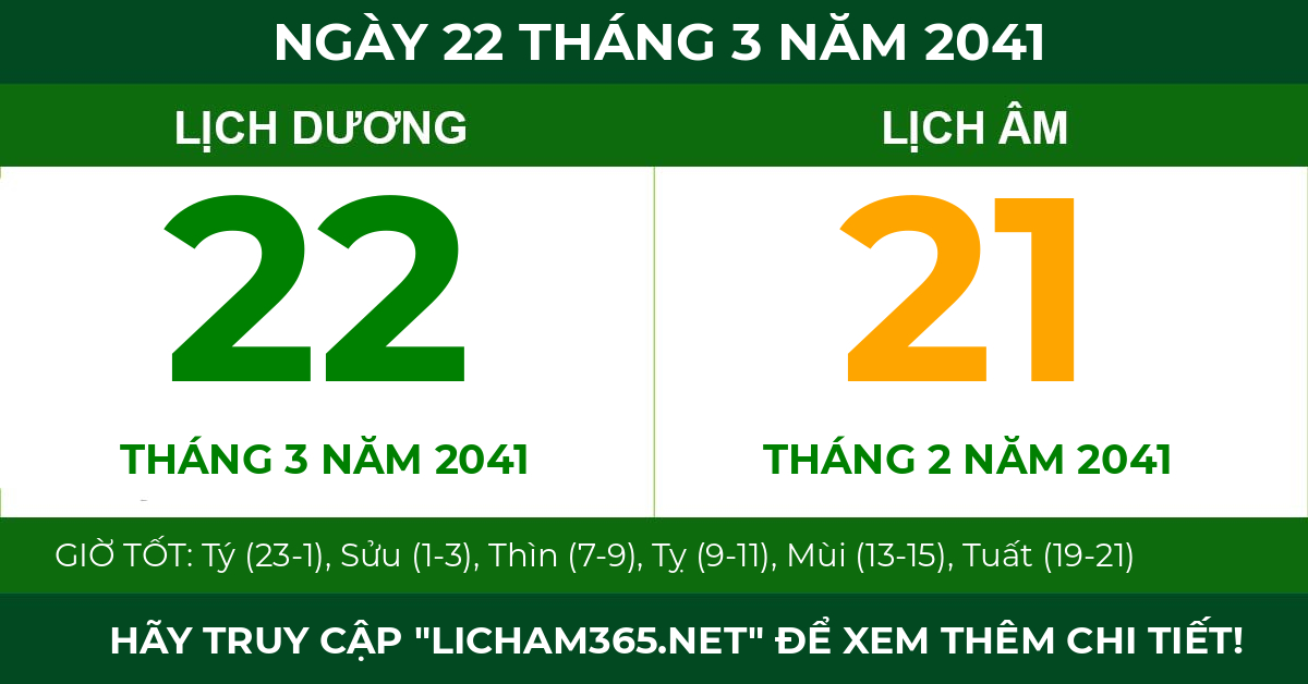 lịch âm ngày 22 tháng 3 năm 2041