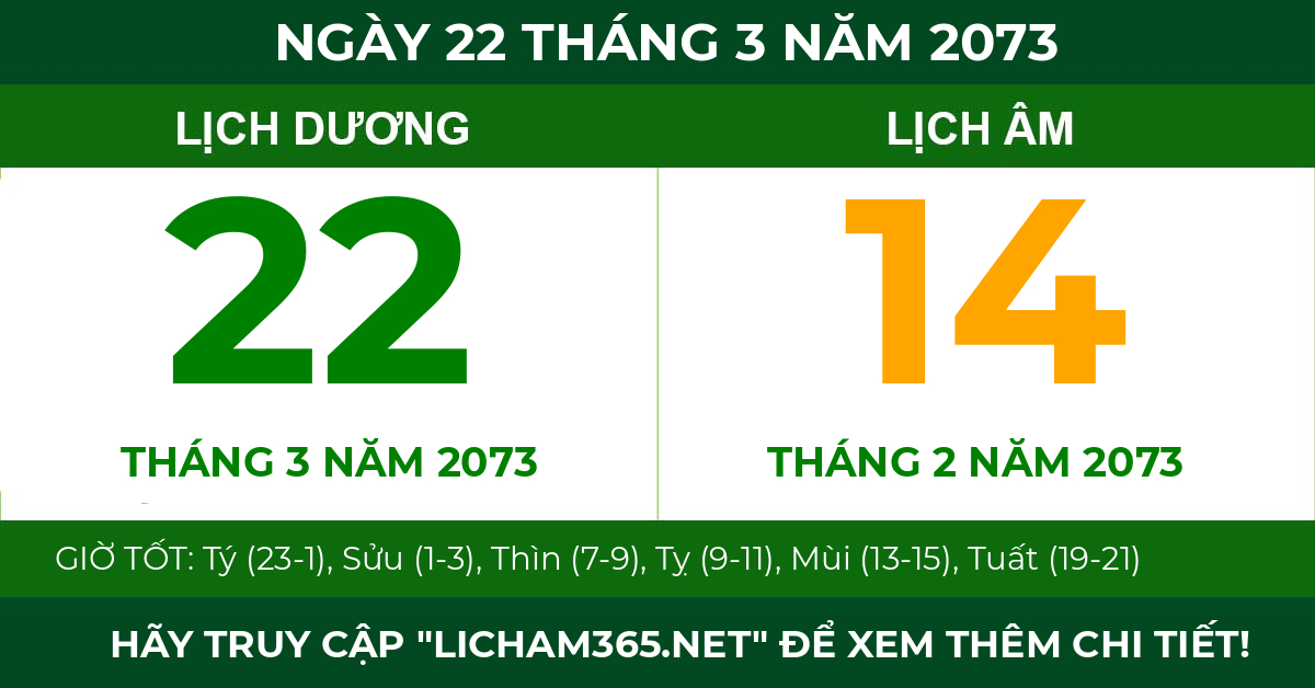 lịch âm ngày 22 tháng 3 năm 2073