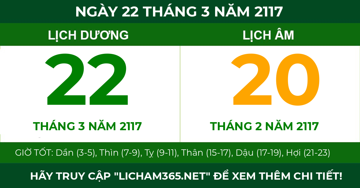 lịch âm ngày 22 tháng 3 năm 2117