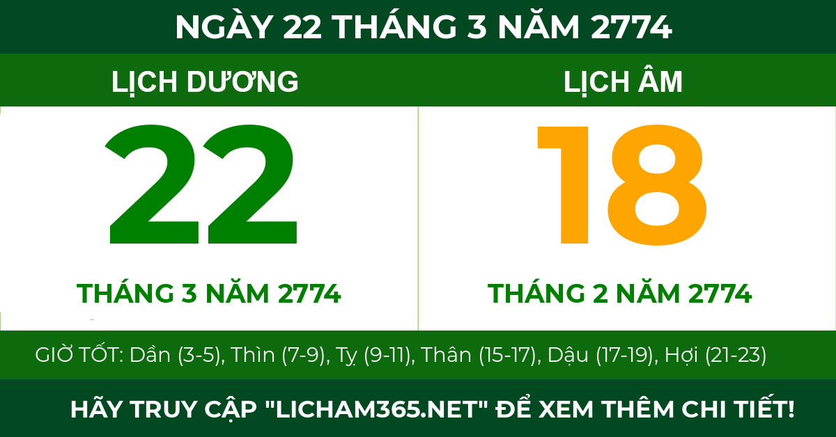 lịch âm ngày 22 tháng 3 năm 2774