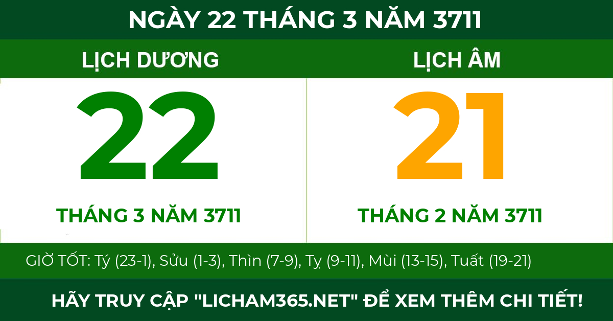 lịch âm ngày 22 tháng 3 năm 3711