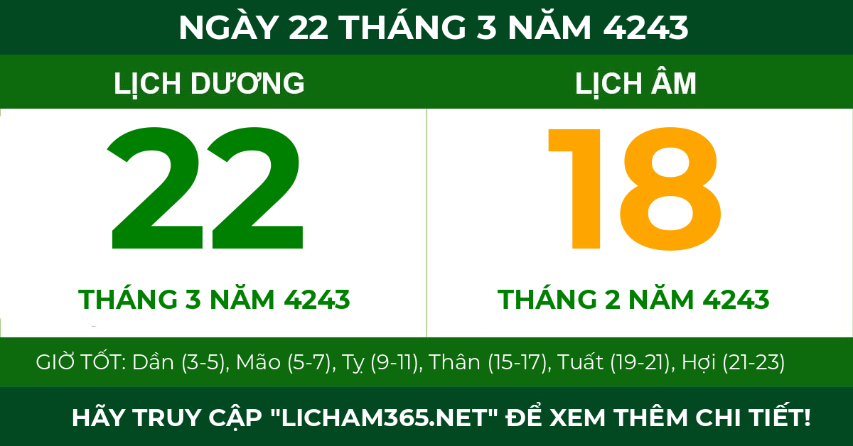 lịch âm ngày 22 tháng 3 năm 4243