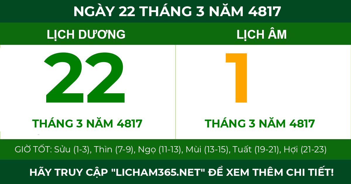 lịch âm ngày 22 tháng 3 năm 4817