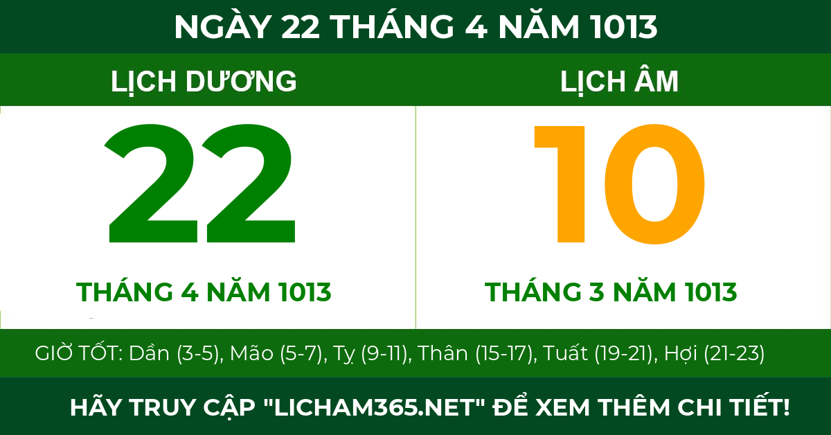 lịch âm ngày 22 tháng 4 năm 1013