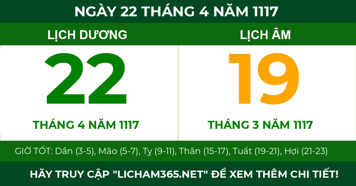 lịch âm ngày 22 tháng 4 năm 1117