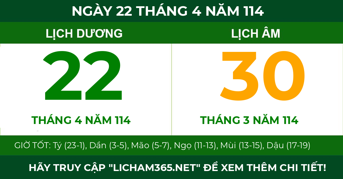 lịch âm ngày 22 tháng 4 năm 114