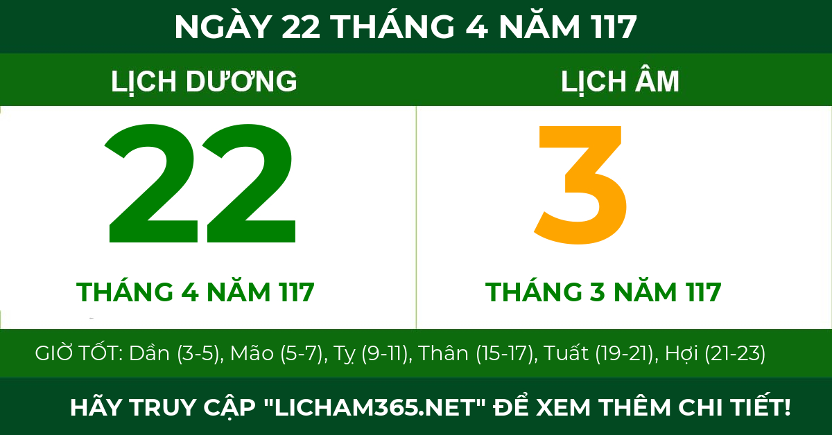 lịch âm ngày 22 tháng 4 năm 117