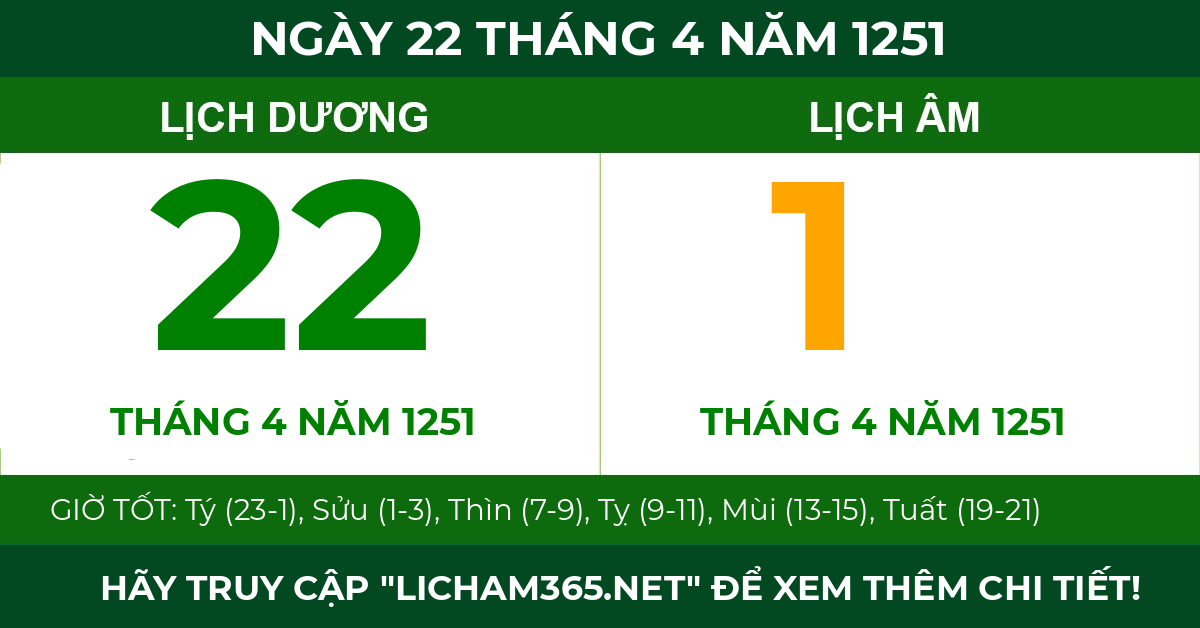 lịch âm ngày 22 tháng 4 năm 1251
