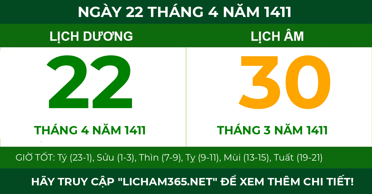 lịch âm ngày 22 tháng 4 năm 1411