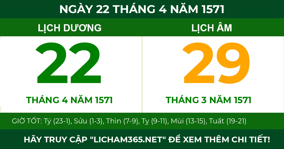 lịch âm ngày 22 tháng 4 năm 1571